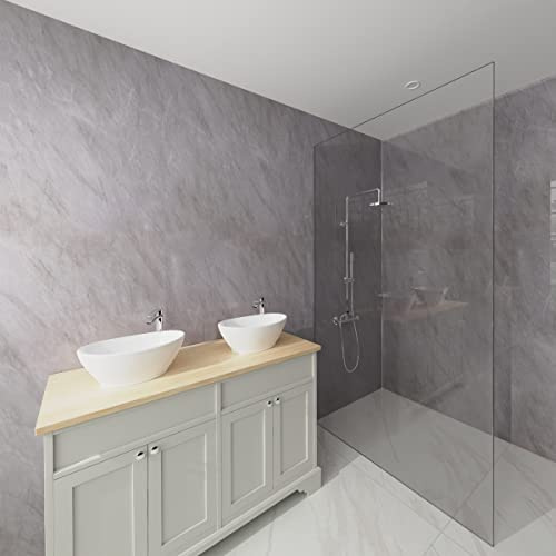 NRG 1m Wide x 2.4m Long x 10mm Large Bathroom Wall Cladding Ceiling PVC Shower Wet Wall Panel Grey Marble Gloss 1PCS