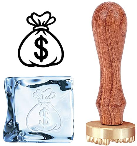 CRASPIRE Money Bag Ice Stamp Ice Cube Stamp Ice Branding Stamp with Removable Brass Head & Wood Handle Vintage Ice Stamp for DIY Crafting Cocktail Whiskey Mojito Drinks Bar Making