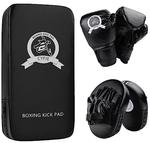 3-in-1 Boxing Equipment Punching Gloves Mitts Kick Pack Set for Kids Karate Mitts Pad for Beginners Arm Pad for Children Boxing Gloves for Muay Thai, Taekwondo, MMA Training, Gift for Kids Child