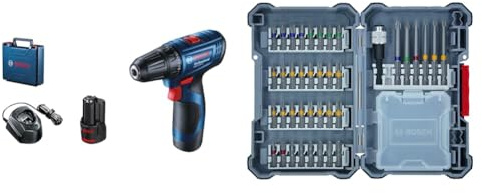 Bosch Professional GSR 120-LI Perceuse sans Fil + 40 pièces Kit d'embouts de tournevis (Pick and Click,embouts de tournevis extra durs, avec porte-embouts universel) - Amazon Edition