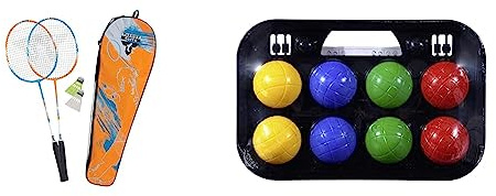 Talbot Torro Unisex – Erwachsene Badminton-Set 2-Attacker 2 Schläger & Simba 107401391 - Boccia Spiel Tragekorb, 8 Kugeln 7x8cm, 2 Zielkugeln