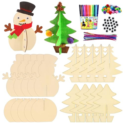 JOKILY Bastelset Weihnachten Holz Deko, Basteln Weihnachten Kinder, Weihnachtsbaum Bastelset,DIY Weihnachts Basteln,Weihnachten Holz Deko, Bastelset für Kinder zu Weihnachten