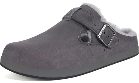 Sisttke Clogs Gefüttert Herren Damen Warme Hausschuhe Lined Suede Pantoletten Winter Slipper rutschfest, Dunkelgrau, 42 EU