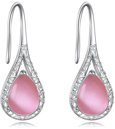 Mondstein Ohrringe Sterling Silber Pull Through Threader Ohrringe Nordic Floral Lange Piercing Dangle Ohrringe Ohr Linie Ohrhänger Schmuck Geschenke für Damen Mädchen