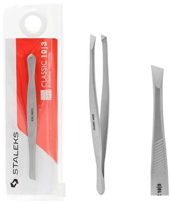 STALEKS PRO Pinza para cejas precisa con bordes anchos biselados. Acero inoxidable de grado médico. Classic 10/3