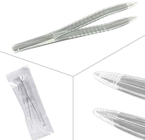 Disposable Tweezers, Sterile Crystal Clear, 125 mm - Pack of 50 Precise & Hygienic Tweezers for Versatile Use, Disposable Product - Hygiene, Tick Tweezers, Tick Tweezers, Medical Applications