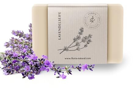 Lavendelseife I Feste Seife I Bio Lavendel Seife Handgemacht I Naturseife I Duschpflege I kontrolliert biologischen Pflanzenölen | Für Haare, Körper, Gesicht & Hände By Floria Natural