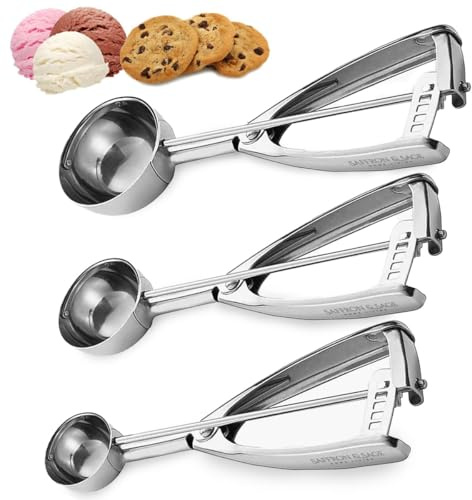 Saffron & Sage Cookie Scoop Set - Heavy Duty Stainless Steel Cookie Scoops for Baking Set of 3 has a 1, 2 & 4 Tbsp Scooper, Ice Cream Scoop with Trigger Smooth Release, Comfortable Handles, Rust Proof
