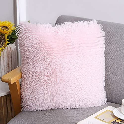 HOSTECCO Zierkissenbezüge aus Kunstfell, flauschig, für Sofa, Couch, Plüsch, Samt, 40,6 x 40,6 cm, Rosa, 2 Stück
