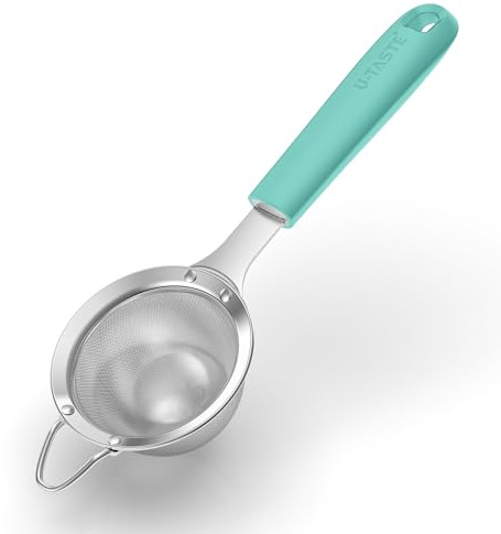 U-Taste Small Fine Mesh Sieve, 18/8 Stainless Steel, 8.5cm, Aqua Sky | Kitchen Strainer with Riveted Sturdy Silicone Handle, Great for Sifting Flour, Straining Tea, Rice, Quinoa, Baking, Cooking