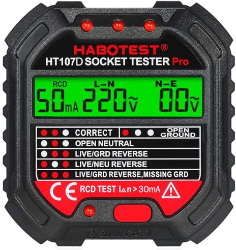 Xrten Socket Tester UK, 3 Pin Plug House Electrical Wiring, Outlet Tester, Electricity Line Fault Checker, 80250v,HT107E&HT107D&HT107B