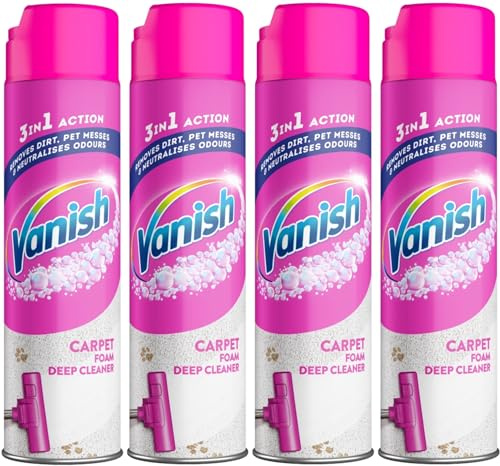 Vanish Carpet Cleaner + Upholstery, Gold Power Foam Shampoo, Large Area Cleaning, 600 ml (Pack of 4)
