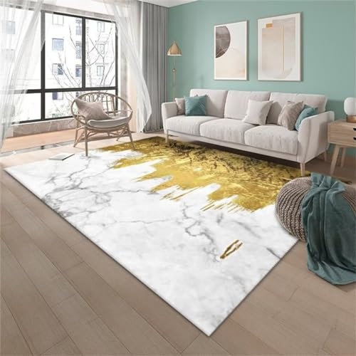 RUGMRZ Teppich+Wohnzimmer 60x90CM teppiche fürs kinderzimmer rutschstopp Teppich Gelb Pflegeleichter Grauer Abstrakter mit minimalistischem Design