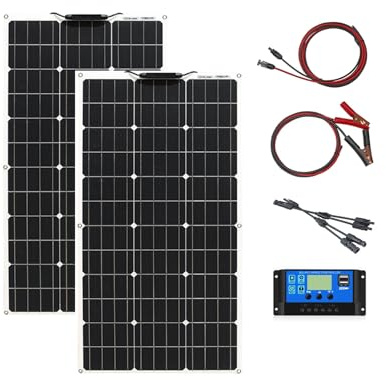 Aysolar 200W 12V Panneau Solaire Flexible Kit 2pcs 100W 18V Monocristallin Photovoltaïque Panneaux,20A Contrôleur Solaire pour Maisons RV Bateau Voiture Caravane batterie 12V/24V