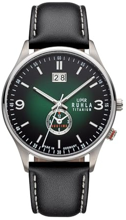 UMR RUHLA Armbanduhr, für Herren, Quarz, Titan, Lederarmband, Mineralglas, wasserdicht bis 5 bar - Made in Germany