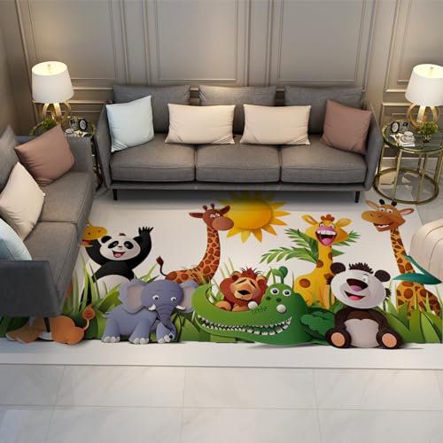 HOBBOY Kinderzimmer Teppich Cartoon Tiere Bereich Teppich Niedliche Löwen Giraffe Elefant Krokodil Panda Muster Kinder Teppich für Schlafzimmer Wohnzimmer Teppich 60 x 90 cm