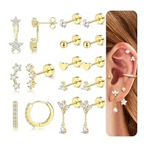 JeweBella Pendientes de Acero Inoxidable - Aros Hipoalergénicos en Plata y Dorado para Cartílago - Piercing Oreja