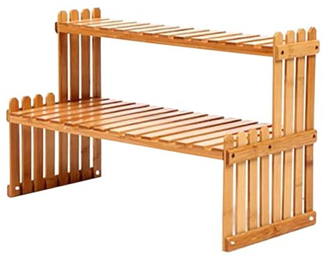 Gacqpli Bambus Pflanzenregal 2-stöckiger Pflanzentisch Blumentreppe Desktop Re-gal Organizer-Rack-Pflanzgefäß-Halter Pflanze Blumenständer Outdoor Blumenregal