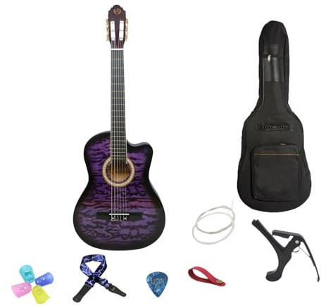 Hochwertige Akustikgitarre mit Nylonsaiten für Anfänger und Fortgeschrittene, Lila