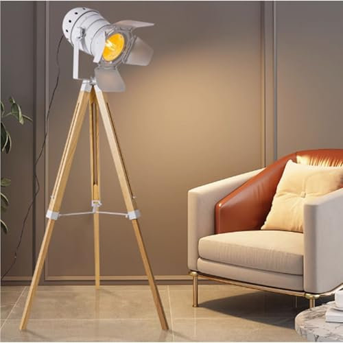 Lámpara De Pie Industrial Vintage, Lámpara De Pie Retro Para Dormitorio, Lámpara De Pie Con Trípode De Madera, Pantalla Ajustable E Interruptor De Pie, Soporte De Lámpara De Altura Ajustable(C)