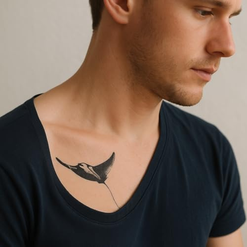 Fake Tattoo Manta – Temporalis® | Temporäre Tattoos für Erwachsene – EU-zertifizierte Kosmetik, vegan & wasserfest – Hält 1 bis 2 Wochen [ Majestätischer Manta ]