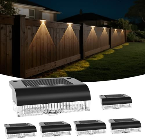 Lot de 6 appliques murales solaires d'extérieur à LED pour extérieur, clôtures solaires pour extérieur, applique murale solaire pour escaliers, marches, clôtures, balustrades, cour, terrasse, lampes