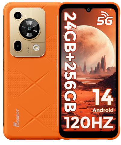 FOSSiBOT F112 Pro 5G Outdoor Smartphone ohne Vertrag, Robustes Handy 2025 mit 24GB RAM + 256GB ROM, 6,88 HD+ 120Hz Display, 7150mAh Akku, Dimensity 6300, 50MP Kamera, NFC, IP68/IP69K (Orange)