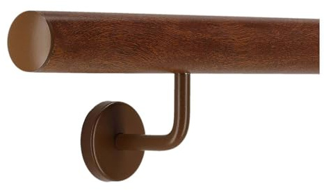 TIBU Handlauf Aluminium Mahagoni Holz Dekor 30-600cm Wandhandlauf Treppe gewinkelte Edelstahlhalter, Länge 100 cm mit 2 Halter und leicht gewölbte Kappe