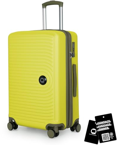 Hauptstadtkoffer Mitte - Mellanstor resväska hårdskal 68 cm expanderbar, resväska för incheckat bagage, TSA-lås, 4 dubbelhjul, rullväska, 88 L + Digital bagagetagg, Citron