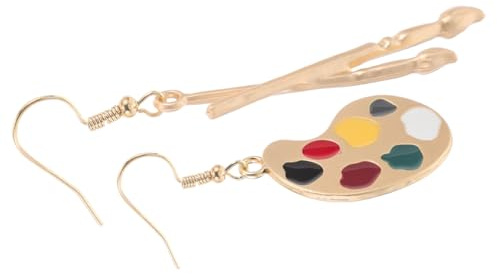 WRITWAA Boucles D'oreilles Asymétrique en Alliage Or Palette de Peinture et Pinceau, Bijoux Vintage Artistiques pour Femmes, Style Créatif et Polyvalent