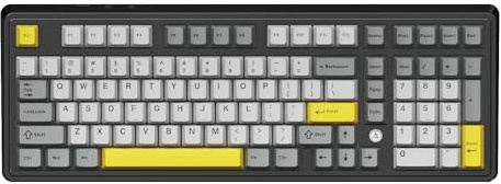 NACODEX Ajazz AK980 Tastiera meccanica da gioco wireless grigio giallo, Tri-Mode BT5.0/2.4GHz/USB-C, tastiera personalizzata sostituibile a caldo, tastiera RGB retroilluminata per PC, tablet, PS/Xbox