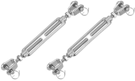 sourcing map 2Pcs M6(1/4) Jaw and Jaw Turnbuckles Wire Rope Tension, 304 Stainless Steel Turnbuckle Adjustable Cable Tensioner for Shade Sail, Clothesline, 1600 lbs Working Load Limit