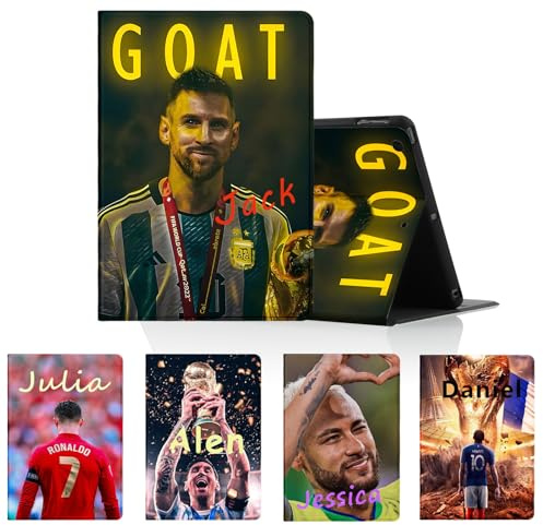 Personalisierte Tablet Hülle für iPad 9/8/7 10,2, Modell 2021/2020/2019, 9./8./7. Generation, Fußballspieler 7 10 Muster mit Personalisiert SchutzHülle PU Leder Flip Text Individuelle Custom Case