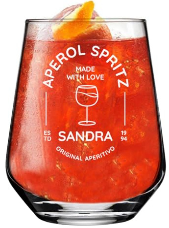 polar-effekt Aperol Aperitif-Glas 425 ml mit Gravur als Geschenk - Geburtstagsgeschenk für Frauen - Elegantes Trinkglas mit Namen - Mit Namen graviert