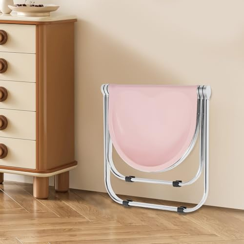 Apriltop 55 * 36 * 43cm Chaise Pliante Confortable, Chaise de Bureau avec Patins Antidérapants, Capacité de Charge 90Kg, pour La Maison, l'école et l'extérieur (Rose+ Argent)
