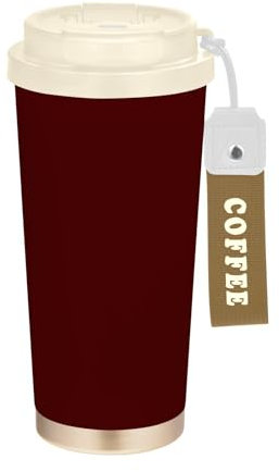 linqin Vasos de viaje de café liso borgoña para mujer, taza con tapas, taza aislada de acero inoxidable para bebidas frías y calientes, 17 onzas, a prueba de fugas