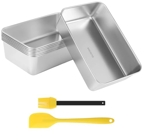 SWEWARM 8 moldes para hornear pan, recipientes de almacenamiento de alimentos de acero inoxidable, incluye cepillo de aceite y raspador de silicona, cajas apilables de preparación de comidas para