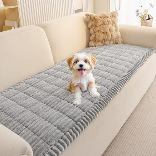 MEETSKY Pet Couch Cover, Small Couch Covers for Dogs Washable, Sofa Covers for 2 Cushion Couch Protector, Non Slip Couch Slipcover Pet Friendly, Light Grey, Dog Mat for Couches, 27.6 x 59