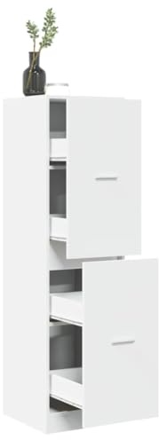 Qnhdfrt Apothekerschrank Weiß Holzwerkstoff Schlank Aufbewahrungsschrank 40x41x144,5 cm mit 4 Schubladen für Küche Bad Büro Garten