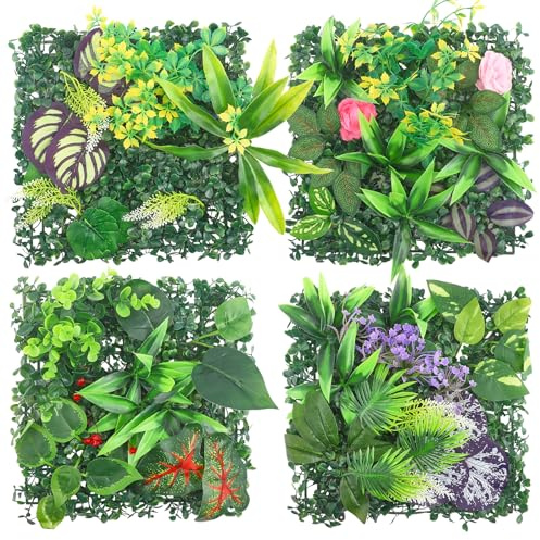 pflanzenwand 60x40 cm, 2 Stück kunstpflanzen wand, pflanzenwand indoor für Innen & Außen, Balkon, Garten, Hochzeit, künstliche pflanzenwand, Pflegeleichte Grüne Wanddeko Modular & Zuschneidbar (D)