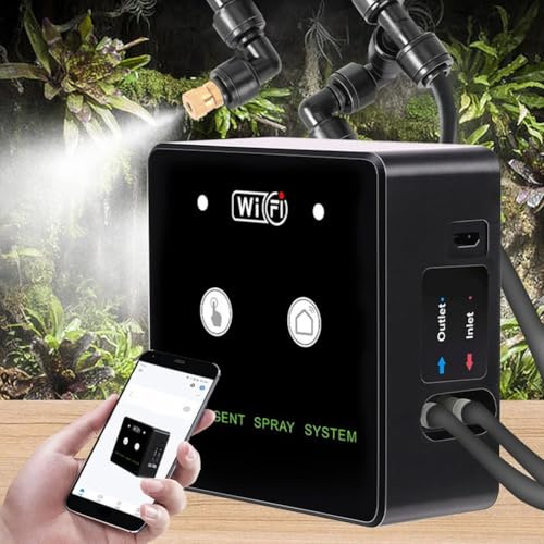 Gdfnmogo 360° Rotating Terrarium Misting System with WiFi Remote Control, Intelligent Humidification Spray Kit for Rainforest Terrariums, Self-Priming Pump(3 NOZZLE)