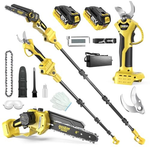 8 Zoll Mini Kettensäge & Akku Elektro Astschere, 4-in-1 Gartenwerkzeug Mit Bürstenlosem Motor, Teleskopstange Bis 4.2m, 2×4.0Ah Akkus, Astsäge Hochentaster Akku, FüR Baumzweige, Holzschneiden (yeeloe)
