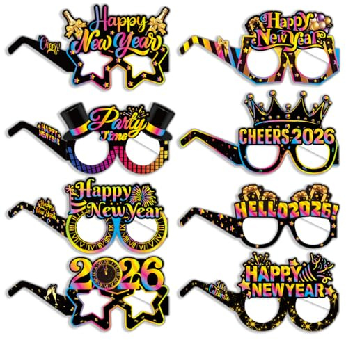 KyeeaDIY 24 Pezzi Occhiali Capodanno 2026 Happy New Year Occhiali Accessori Party Carta Occhiali Decorazioni Cotillon Capodanno Colore Festa Decor Gadget Ultimo dell Anno Carnevale Addobbi