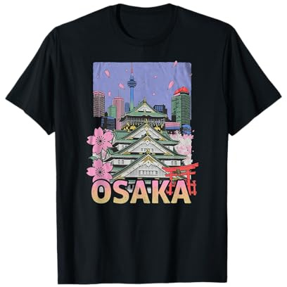 Osaka Japón Horizonte Cerezo Flores Paisaje Urbano Arte Camiseta