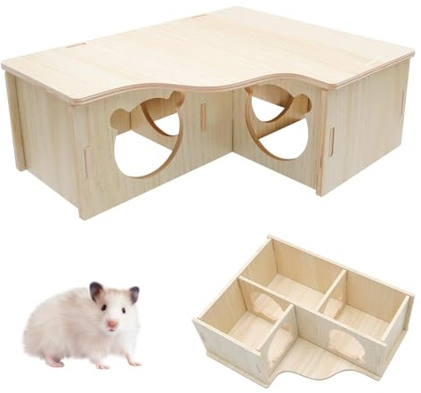 VOSSOT Maison Hamster en Bois Multi-Chambres – Maison Hamster 3 Chambres sans Fond, Surface Déperlante, Montage sans Clou, Accessoire Cage pour Hamster Nain et Hamster Doré