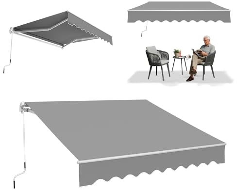 ACXIN Tenda da sole in alluminio, 2,5 m x 2 m, con braccio articolato, tenda da sole per balcone, tettuccio protezione UV, facile da usare a manovella, copertura per terrazze, colore: grigio chiaro