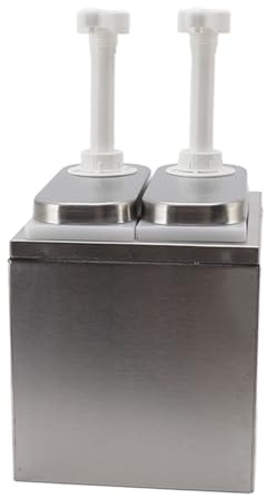 Phefop Distributeur de Sauce, Pompe à Condiments en Plastique et en Acier Inoxydable avec Ressort intégré et capacité de Compression de 30 Ml, pour Ketchup, Moutarde, Miel, Lait, (Pompe double 1L)
