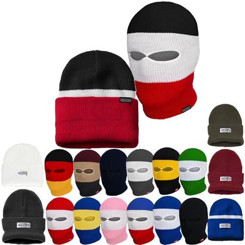 PGWEAR Sturmhaube und Mütze Troublemaker 2 in 1 Schwarz Weiß Rot Blau Gelb Grün Rosa Grau Olive Camo I Balaclava Maske Beanie I Ultras Ski Hooligans