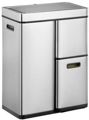 EKO Mirage Plus Recycler Sensor Mülleimer 30+15+15 Liter, 3 Kunststoff Inneneimer, Automatischer Abfalleimer, Mülltrennsystem 3 Fächer, Edelstahl Silber