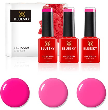 BLUESKY Gel Polish, Gel Nagellack Set, Hot Pinks. Orchid A075, Fantasy Pink Dc050, Peachy Pink Neon14. 3 x 5 ml Rosa